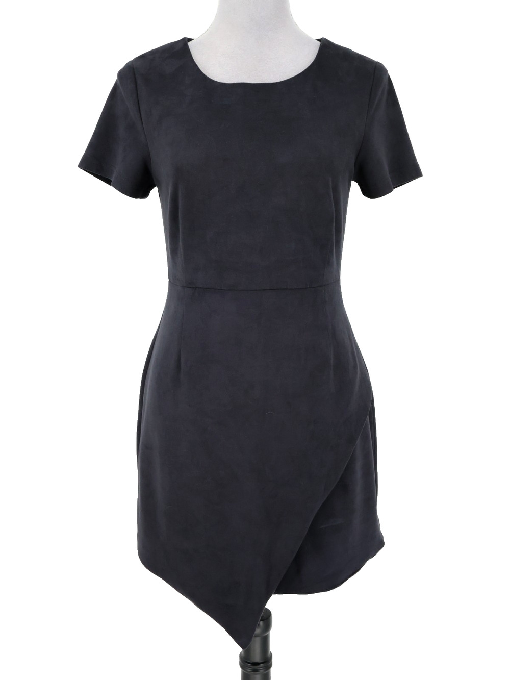 Aqua Dress Juniors Large Black Microfiber Zip Lined Asymmetric Hem Faux Wrap